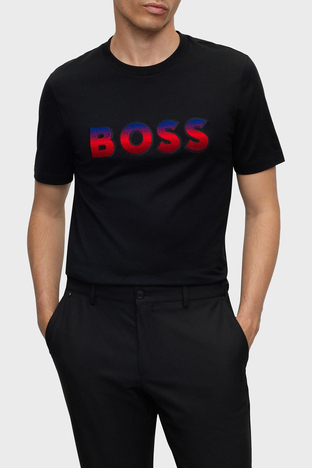 Boss - Boss Baskılı Bisiklet Yaka % 100 Pamuk Regular Fit Erkek T Shirt 50500760 001 SİYAH