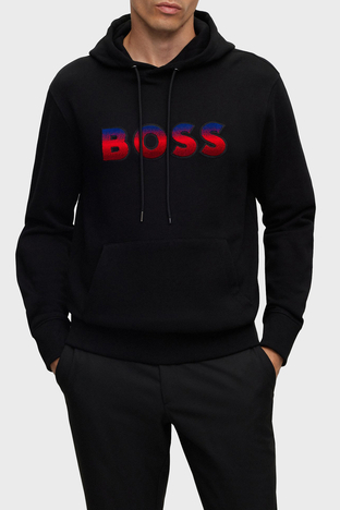 Boss - Boss Degrade Logolu Pamuklu Kapüşonlu Regular Fit Erkek Sweat 50499560 001 SİYAH