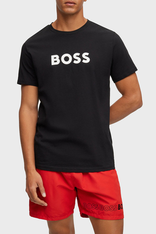 Boss - Boss Kontrast Logolu % 100 Pamuk Regular Fit Erkek T Shirt 50491706 001 SİYAH