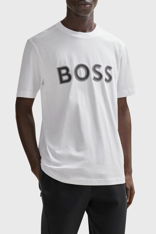 Boss - Boss Logo Baskılı Bisiklet Yaka Regular Fit Pamuklu Jarse Erkek T Shirt 50506344 100 BEYAZ