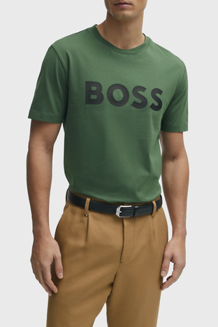 Boss - Boss Logo Baskılı Pamuklu Bisiklet Yaka Regular Fit Jarse Erkek T Shirt 50495742 348 YEŞİL