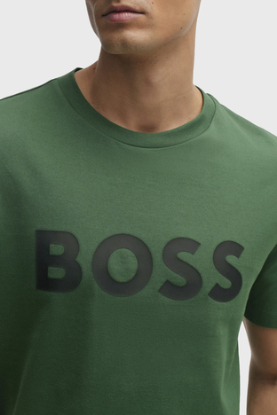 Boss - Boss Logo Baskılı Pamuklu Bisiklet Yaka Regular Fit Jarse Erkek T Shirt 50495742 348 YEŞİL (1)