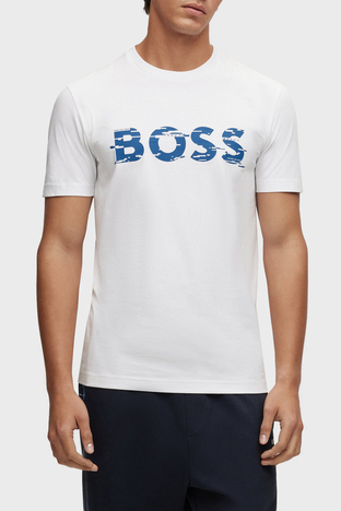 Boss - Boss Logo Baskılı Streç Pamuklu Bisiklet Yaka Regular Fit Erkek T Shirt 50483730 100 BEYAZ