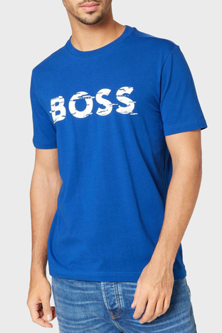 Boss - Boss Logo Baskılı Streç Pamuklu Bisiklet Yaka Regular Fit Erkek T Shirt 50483730 432 MAVİ