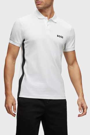Boss - Boss Logo Şeritli İnterlok Pamuklu Slim Fit Erkek Polo T Shirt 50488295 100 BEYAZ