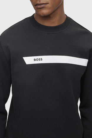 Boss - Boss Logo Şeritli Pamuklu Bisiklet Yaka Regular Fit Erkek Sweat 50498227 001 SİYAH (1)