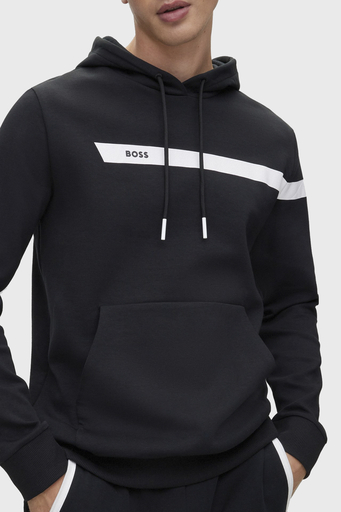 Boss Logo Şeritli Pamuklu Kapüşonlu Regular Fit Erkek Sweat 50498277 001 SİYAH