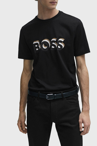 Boss - Boss Logolu Bisiklet Yaka Regular Fit Pamuklu Jarse Erkek T Shirt 50506923 001 SİYAH