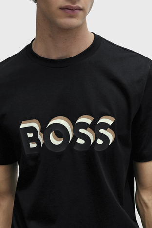 Boss - Boss Logolu Bisiklet Yaka Regular Fit Pamuklu Jarse Erkek T Shirt 50506923 001 SİYAH (1)
