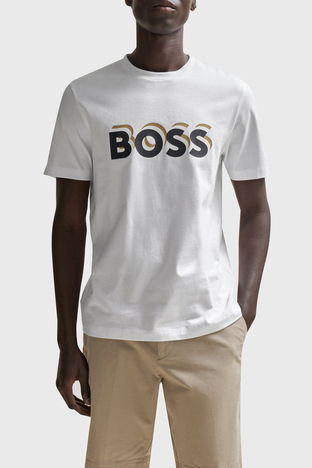 Boss - Boss Logolu Bisiklet Yaka Regular Fit Pamuklu Jarse Erkek T Shirt 50506923 100 BEYAZ