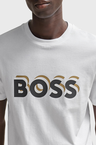 Boss - Boss Logolu Bisiklet Yaka Regular Fit Pamuklu Jarse Erkek T Shirt 50506923 100 BEYAZ (1)