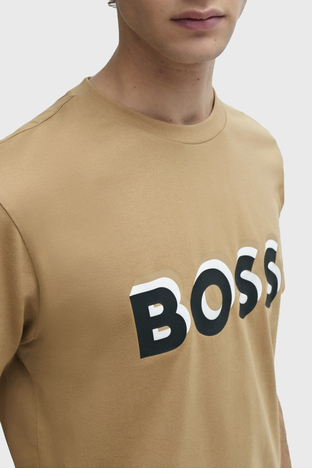Boss - Boss Logolu Bisiklet Yaka Regular Fit Pamuklu Jarse Erkek T Shirt 50506923 260 KAHVE (1)