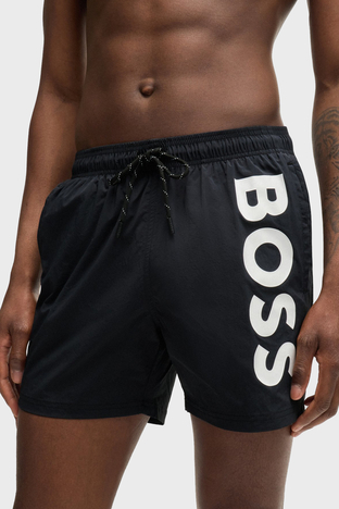 Boss - Boss Logolu Deniz Şortu Belden Bağlamalı Çabuk Kuruyan Cepli Erkek Mayo Short 50514502 001 SİYAH (1)