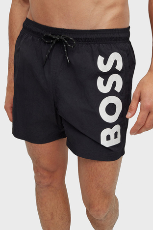 Boss - Boss Logolu Deniz Şortu Belden Bağlamalı Cepli Erkek Mayo Short 50469602 007 SİYAH-BEYAZ (1)
