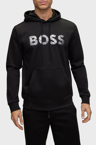 Boss - Boss Logolu Kapüşonlu Kanguru Cepli Pamuklu Relaxed Fit Erkek Sweat 50486853 001 SİYAH