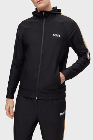 Boss - Boss Logolu Streç Jarseden Fermuarlı Kapüşonlu Regular Fit Erkek Sweat 50490646 001 SİYAH