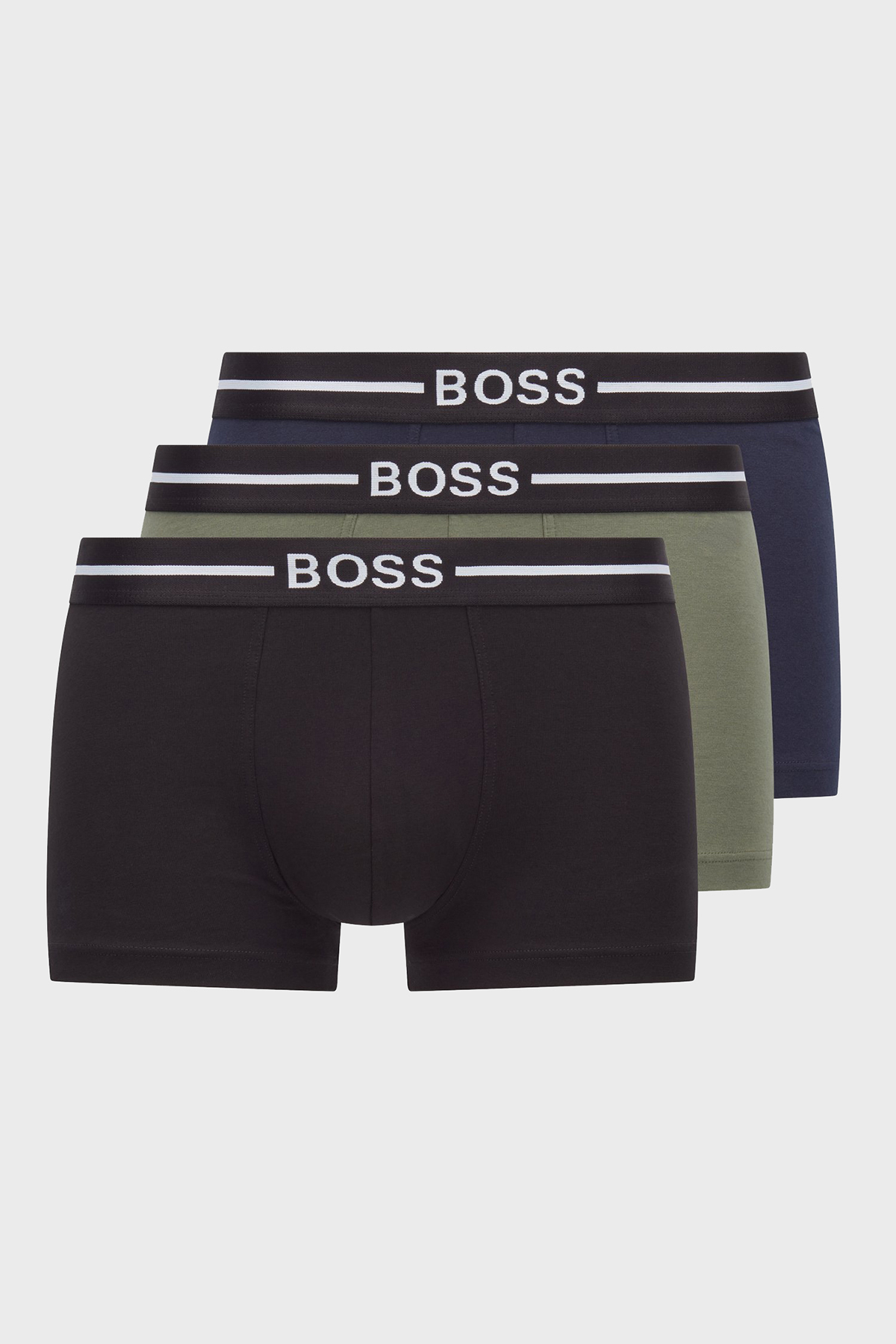 Boss Logolu Streç Pamuklu 3 Pack Erkek Boxer 50460261 974 SİYAH-HAKİ