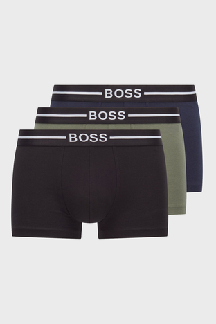 Boss - Boss Logolu Streç Pamuklu 3 Pack Erkek Boxer 50460261 974 SİYAH-HAKİ