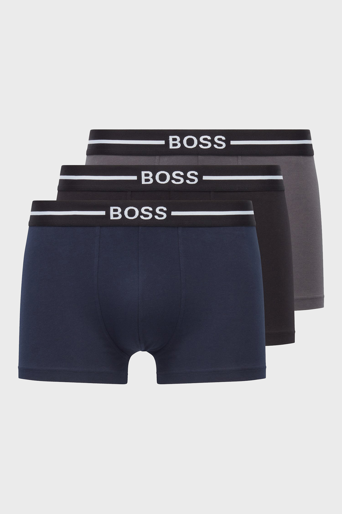 Boss Logolu Streç Pamuklu 3 Pack Erkek Boxer 50460261 975 Gri-Lacivert-Siyah