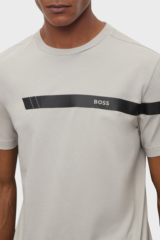 Boss - Boss Logolu Streç Pamuklu Bisiklet Yaka Regular Fit Erkek T Shirt 50501227 063 GRİ (1)