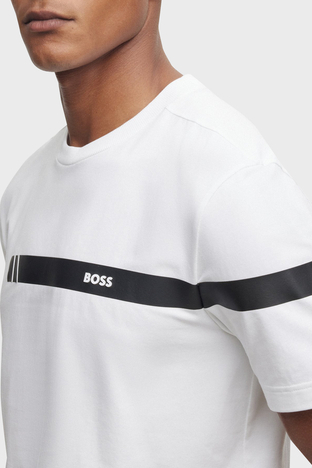 Boss - Boss Logolu Streç Pamuklu Bisiklet Yaka Regular Fit Erkek T Shirt 50501227 100 BEYAZ (1)