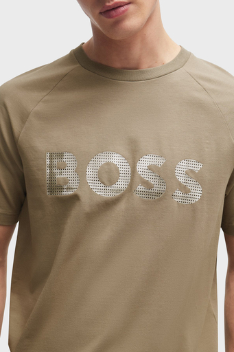 Boss Logolu Streç Pamuklu Bisiklet Yaka Regular Fit Erkek T Shirt 50512999 334 HAKİ