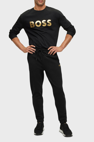 Boss - Boss Metalik Logolu Belden Bağlamalı Pamuklu Regular Fit Spor Erkek Pantolon 50482911 001 SİYAH