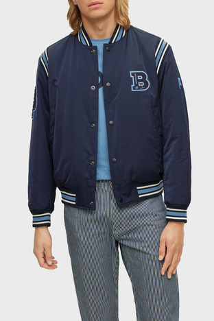 Boss - Boss Monogram Logolu Regular Fit Su Geçirmez Saten Spor Erkek Ceket 50481099 404 LACİVERT