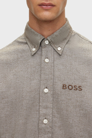 Boss - Boss Oxford Pamuklu Düğmeli Yaka Relaxed Fit Erkek Gömlek 50503257 361 GRİ (1)