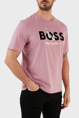 Boss - Boss Pamuklu Regular Fit Bisiklet Yaka Erkek T Shirt 50485386 686 GÜL KURUSU (1)