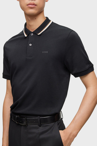 Boss - Boss Pamuklu Slim Fit Düğmeli Erkek Polo Yaka T Shirt 50469360 001 SİYAH (1)