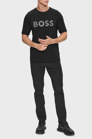 Boss - Boss Yansıtıcı Logo Baskılı Bisiklet Yaka Streç Pamuklu Regular Fit Erkek T Shirt 50501195 001 SİYAH (1)