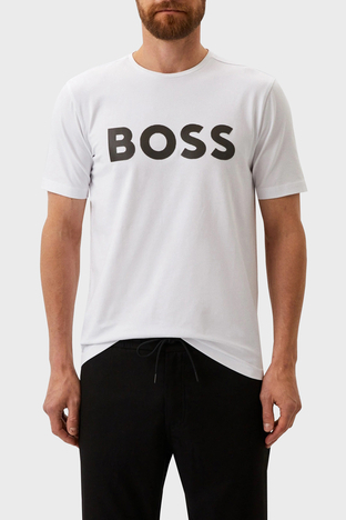 Boss - Boss Yansıtıcı Logo Baskılı Bisiklet Yaka Streç Pamuklu Regular Fit Erkek T Shirt 50501195 100 BEYAZ