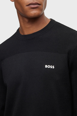 Boss - Boss Yün Karışımlı Bisiklet Yaka Regular Fit Erkek Kazak 50498559 001 SİYAH (1)