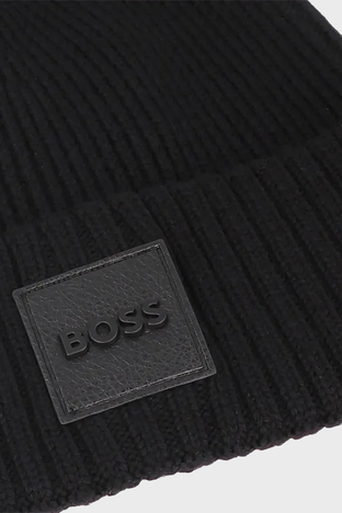 Boss - Boss Yünlü Logolu Erkek Bere 50522426 001 SİYAH (1)