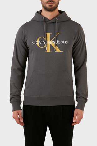 Calvin Klein - Calvin Klein % 100 Pamuk Logolu Regular Fit Kapüşonlu Kanguru Cepli Erkek Sweat J30J320805 PRC FÜME