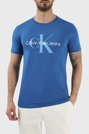Calvin Klein - Calvin Klein % 100 Pamuk Logolu Slim Fit Bisiklet Yaka J30J320806C3B Erkek T Shirt J30J320806 C3B LACİVERT