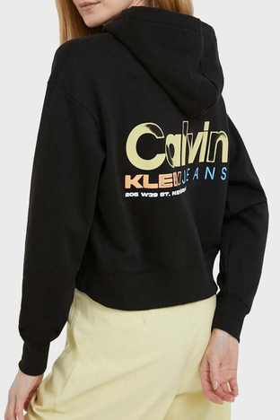 Calvin Klein - Calvin Klein Baskılı Kapüşonlu % 100 Pamuk Relaxed Fit J20J221657BEH Bayan Sweat J20J221657 BEH SİYAH (1)