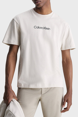 Calvin Klein - Calvin Klein Bisiklet Yaka Pamuklu Regular Fit K10K111346ACE Erkek T Shirt K10K111346 ACE BEJ