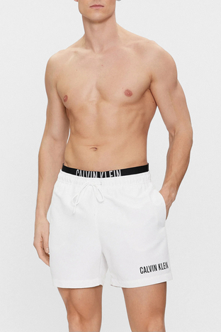 Calvin Klein - Calvin Klein Çift Bel Detaylı Deniz Şortu Belden Bağlamalı KM0KM00992YCD Erkek Mayo Short KM0KM00992 YCD BEYAZ (1)