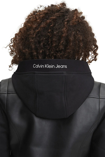 Calvin Klein Çıkarılabilir Kapüşonlu Fermuarlı Regular Fit Faux J20J221384BEH Bayan Deri Ceket J20J221384 BEH SİYAH