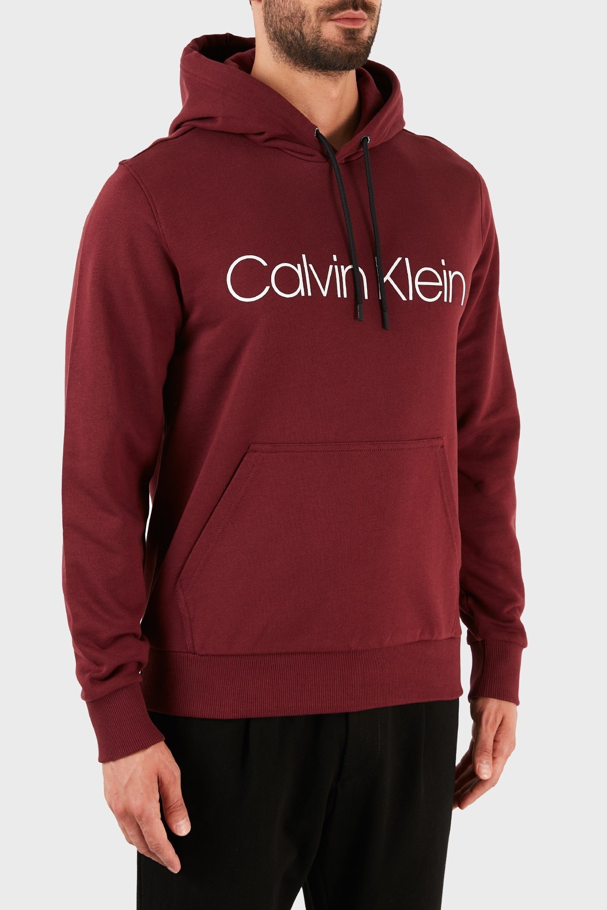 Calvin Klein Regular Fit Baskılı Kapüşonlu % 100 Pamuk Erkek Sweat K10K107033 XUU BORDO
