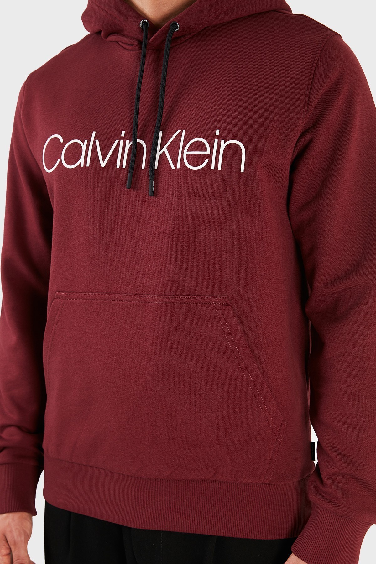 Calvin Klein Regular Fit Baskılı Kapüşonlu % 100 Pamuk Erkek Sweat K10K107033 XUU BORDO