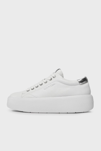 Calvin Klein Kalın Tabanlı Deri Sneaker HW0HW018610K6 Bayan Ayakkabı HW0HW01861 0K6 BEYAZ-GÜMÜŞ