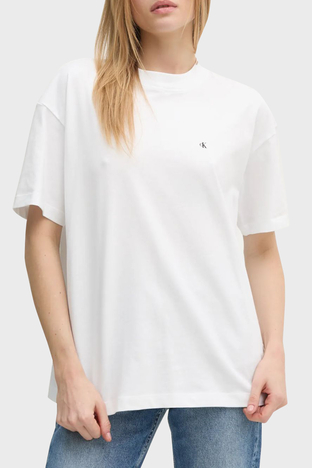 Calvin Klein - Calvin Klein Logo Baskılı % 100 Pamuk Relaxed Fit Bisiklet Yaka J20J225113YAF Bayan T Shirt J20J225113 YAF BEYAZ (1)