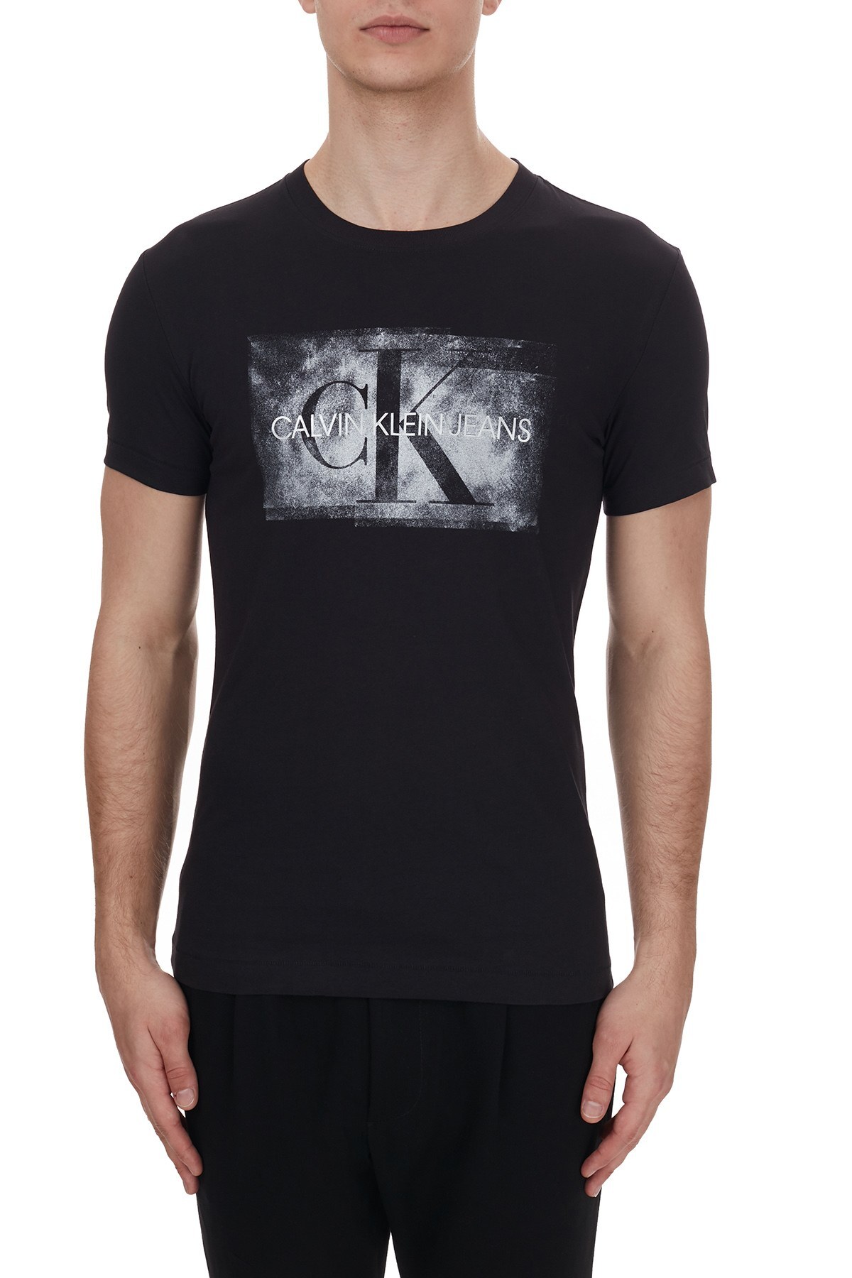 Calvin Klein Logo Baskılı Bisiklet Yaka % 100 Pamuk Erkek T Shirt J30J316733 BEH SİYAH