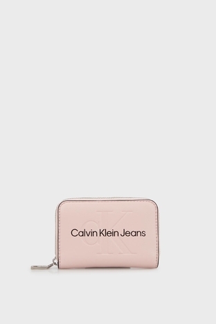 Calvin Klein - Calvin Klein Logo Baskılı Fermuarlı K60K607229TFT Bayan Cüzdan K60K607229 TFT PUDRA