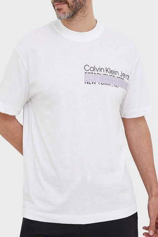 Calvin Klein - Calvin Klein Logolu Bisiklet Yaka % 100 Pamuk Oversize J30J323522YAF Erkek T Shirt J30J323522 YAF BEYAZ