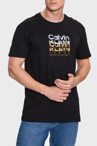 Calvin Klein - Calvin Klein Logolu Bisiklet Yaka % 100 Pamuk Regular Fit J30J324208BEH Erkek T Shirt J30J324208 BEH SİYAH