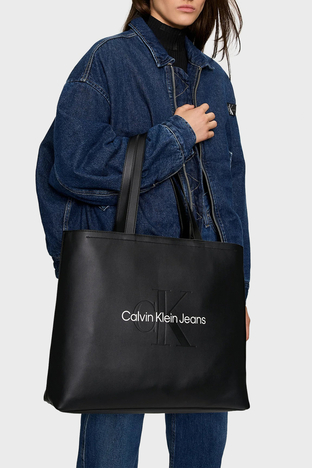 Calvin Klein - Calvin Klein Logolu Büyük K60K61222201R Bayan Çanta K60K612222 01R SİYAH (1)